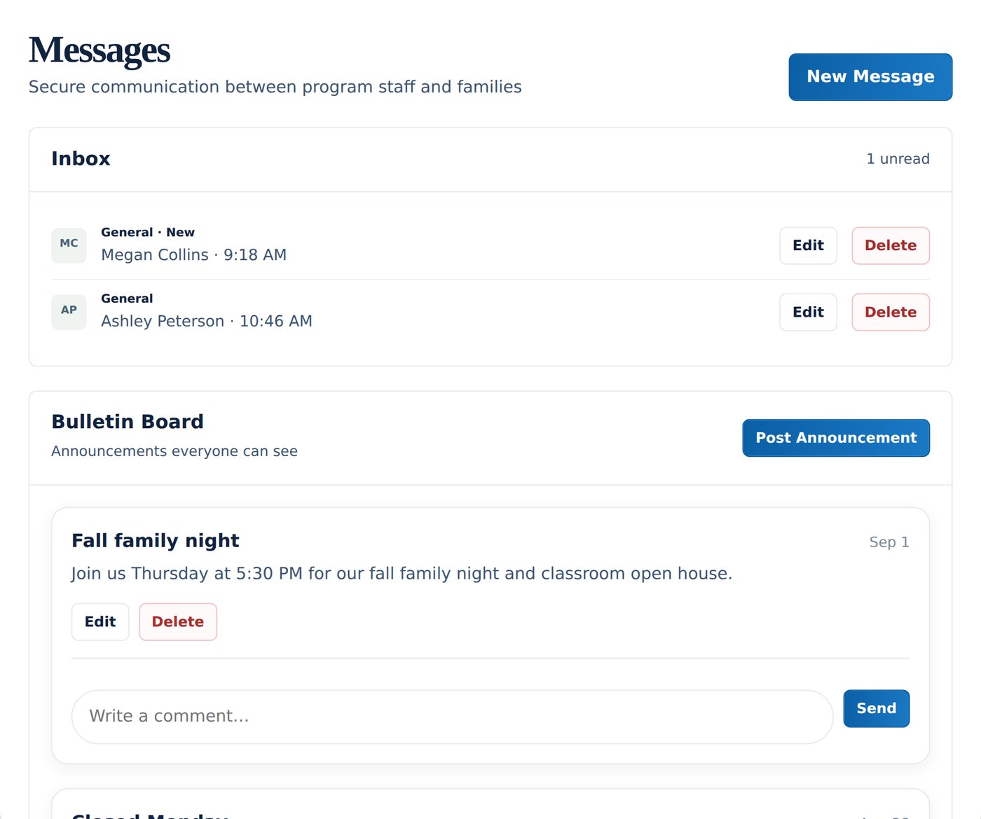 Tendroll screen: Family engagement