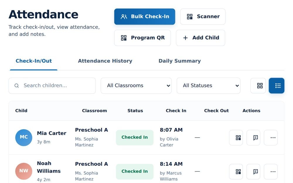 Tendroll attendance screen